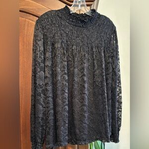 NWT Cable & Gauge black stretch lace smocked blouse PLUS SIZED 2x